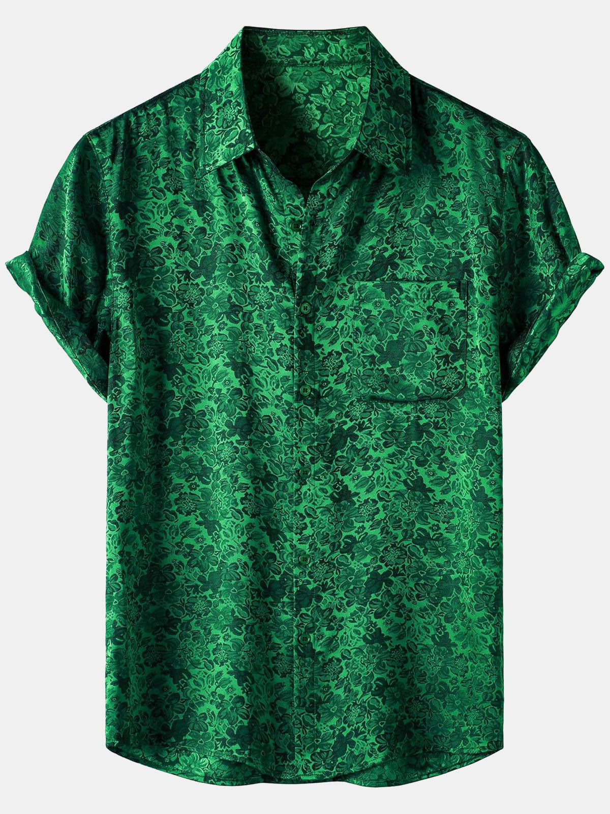 Chemise à manches courtes en satin de soie jacquard à imprimé floral pour homme