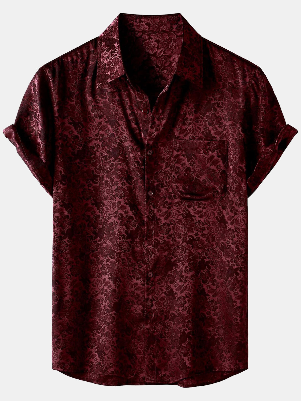 Chemise à manches courtes en satin de soie jacquard à imprimé floral pour homme