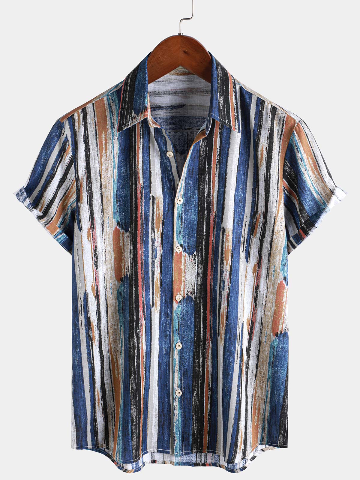 Chemise d'été hawaïenne à rayures et manches courtes pour homme