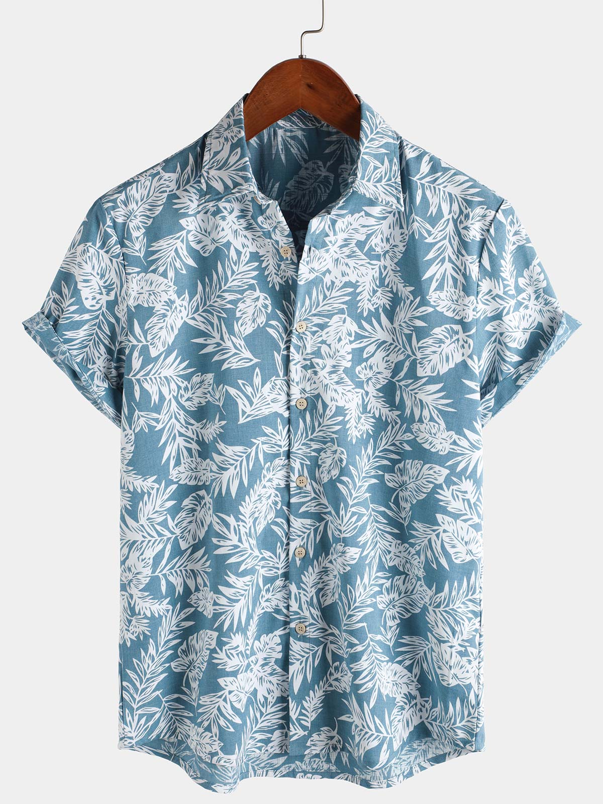 Chemise hawaïenne d'été à manches courtes bleue tropicale pour homme