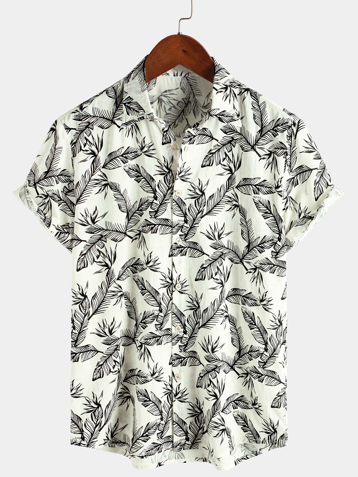 Chemise hawaïenne d'été à manches courtes pour homme, motif feuilles tropicales noires