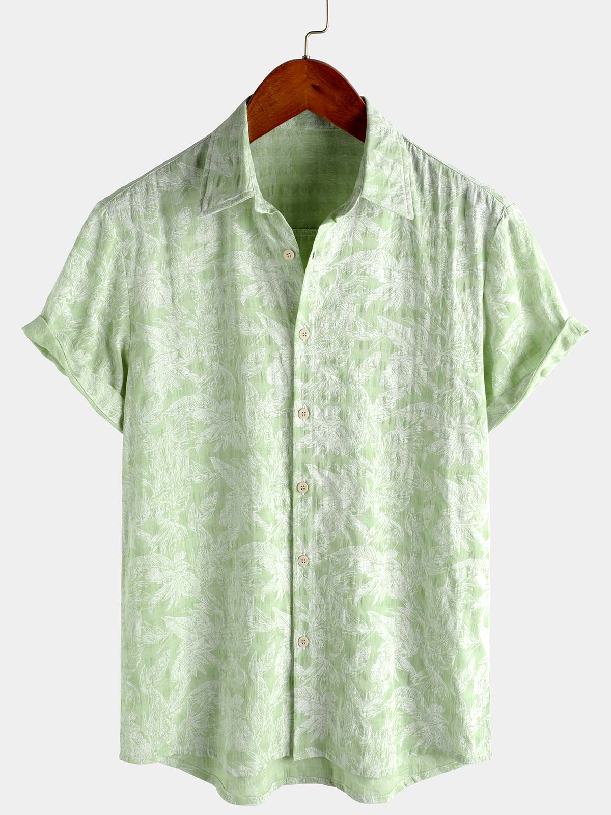 Chemise hawaïenne d'été à manches courtes pour homme, motif feuilles vertes tropicales