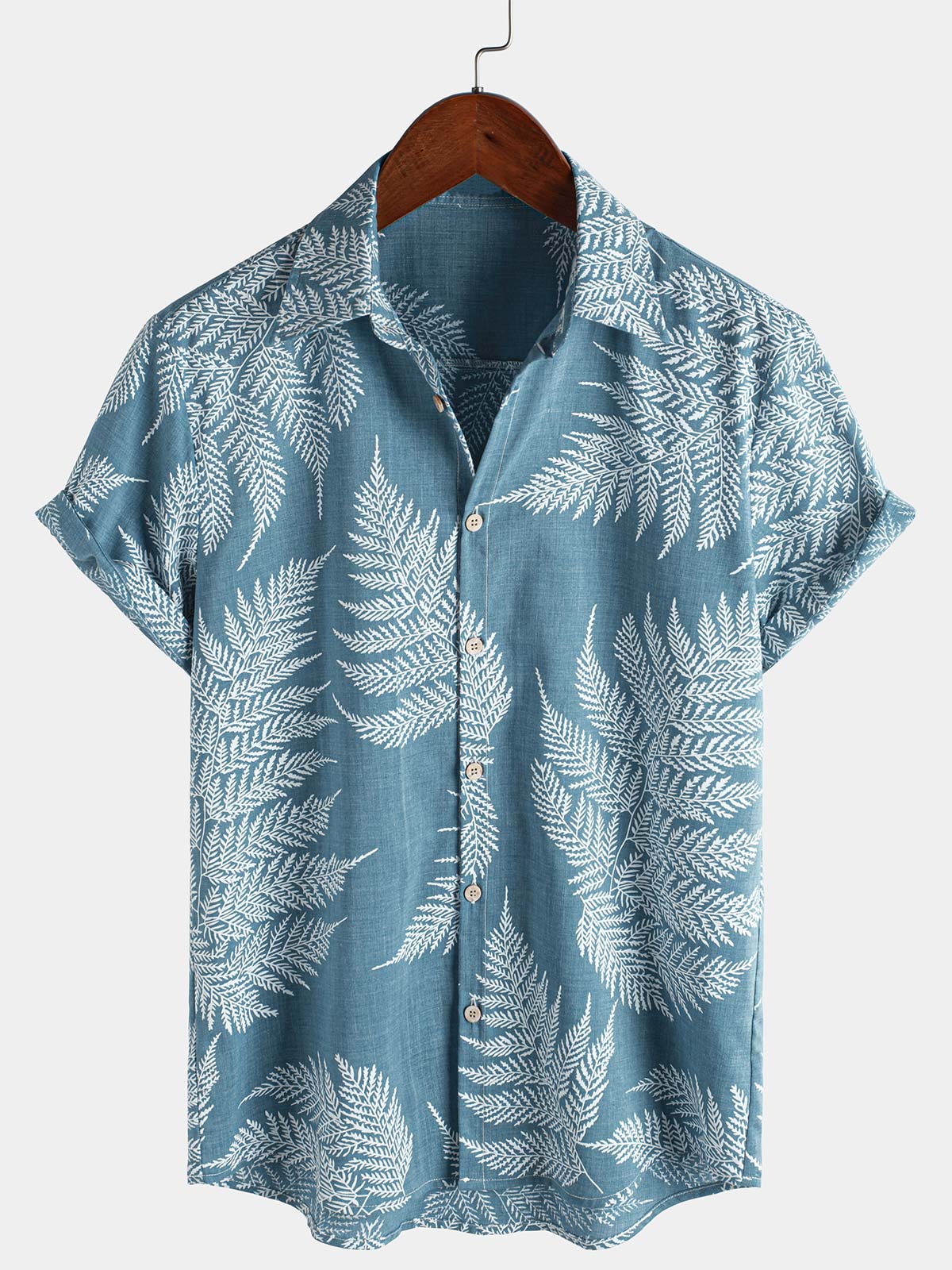 Chemise d'été boutonnée à manches courtes bleu tropical pour homme