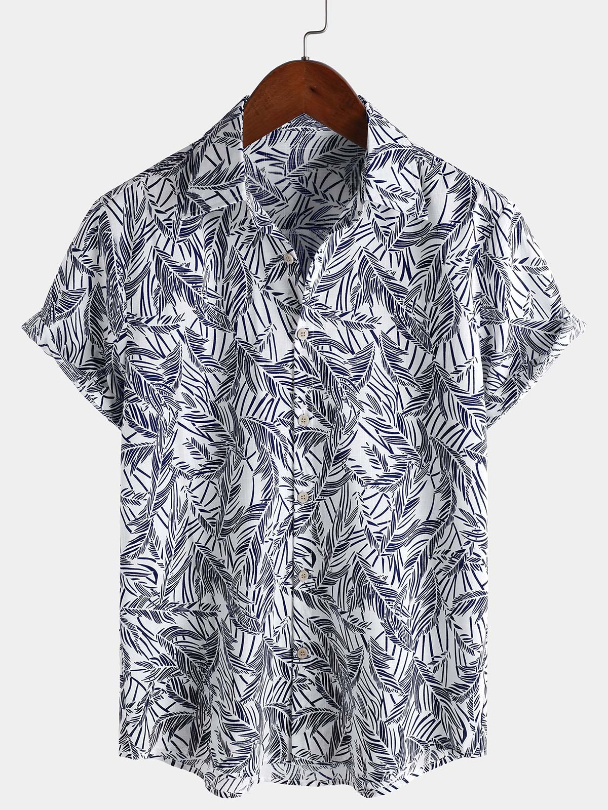 Chemise d'été boutonnée à manches courtes bleu tropical pour homme