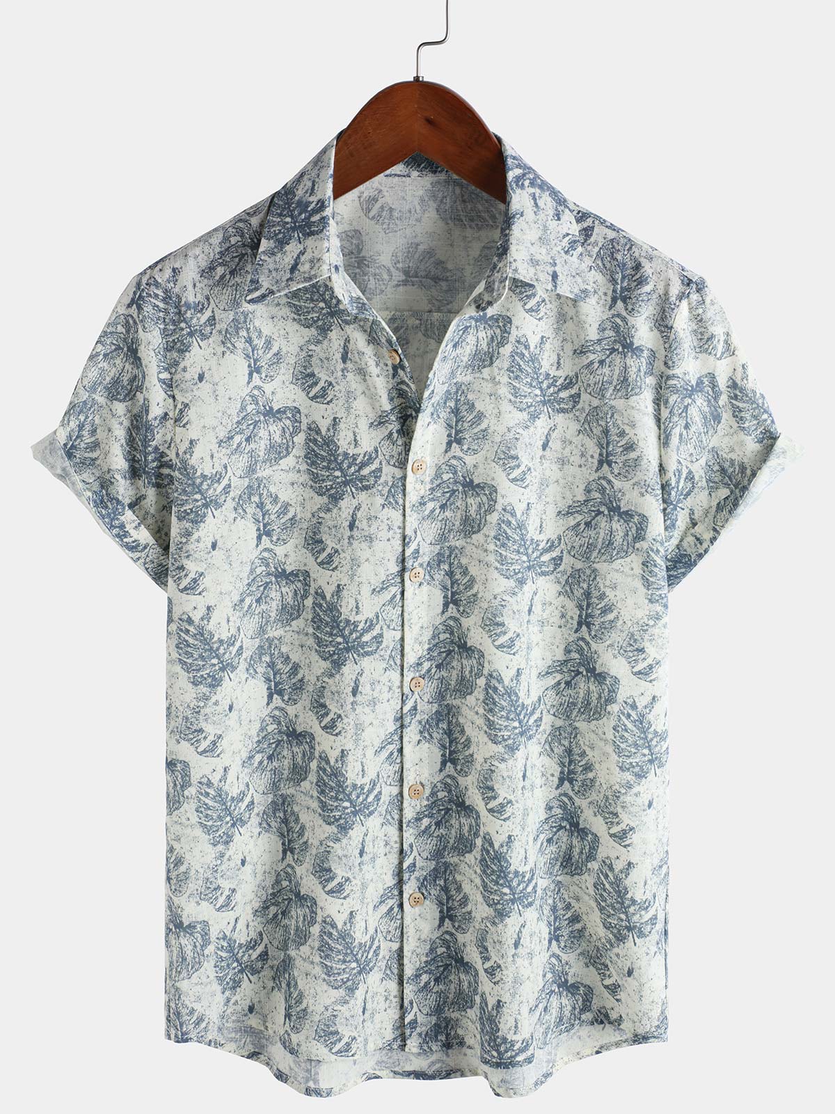 Chemise boutonnée d'été à manches courtes bleue rétro pour homme