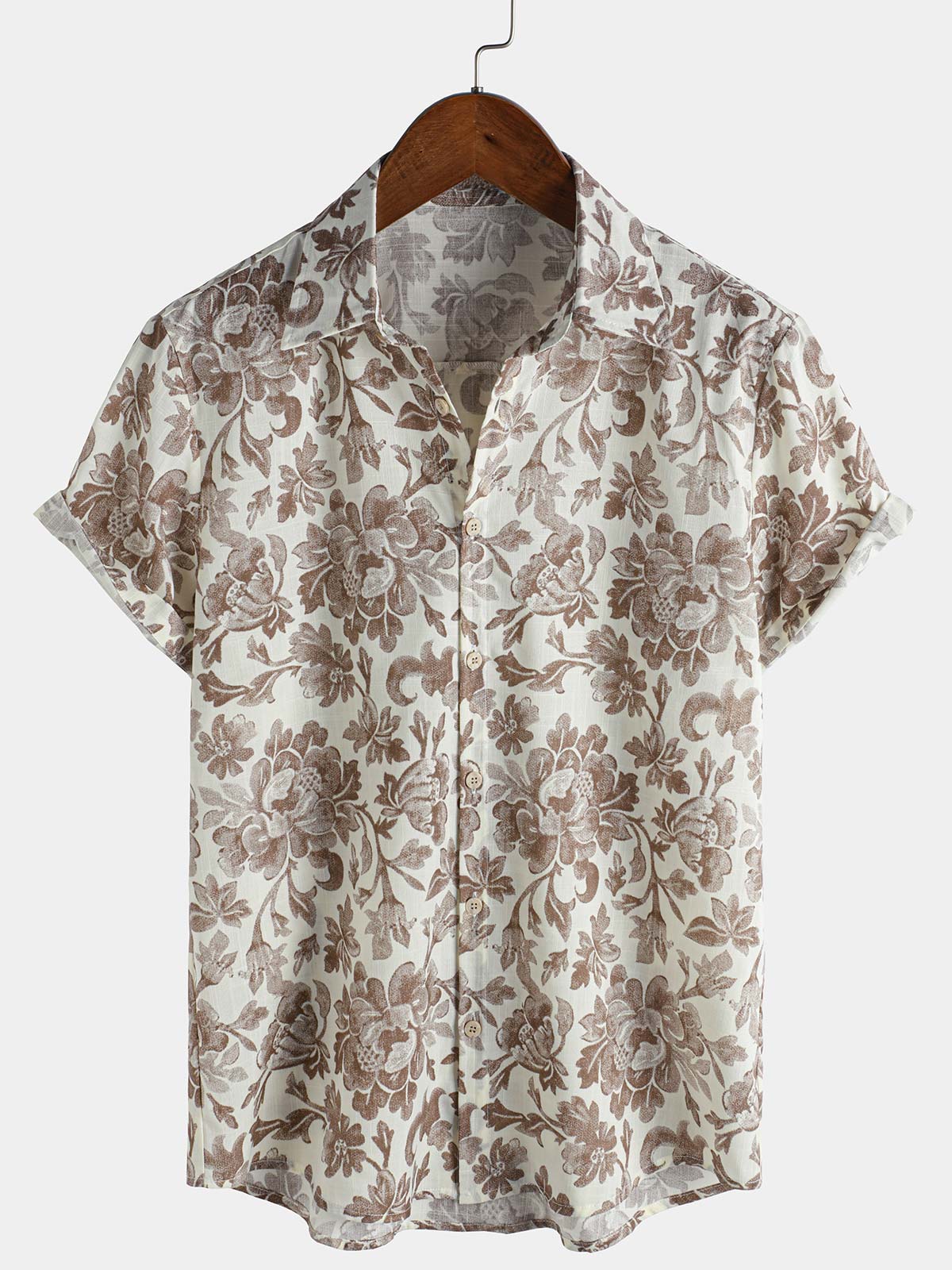 Chemise boutonnée d'été à manches courtes et motif floral rétro pour homme