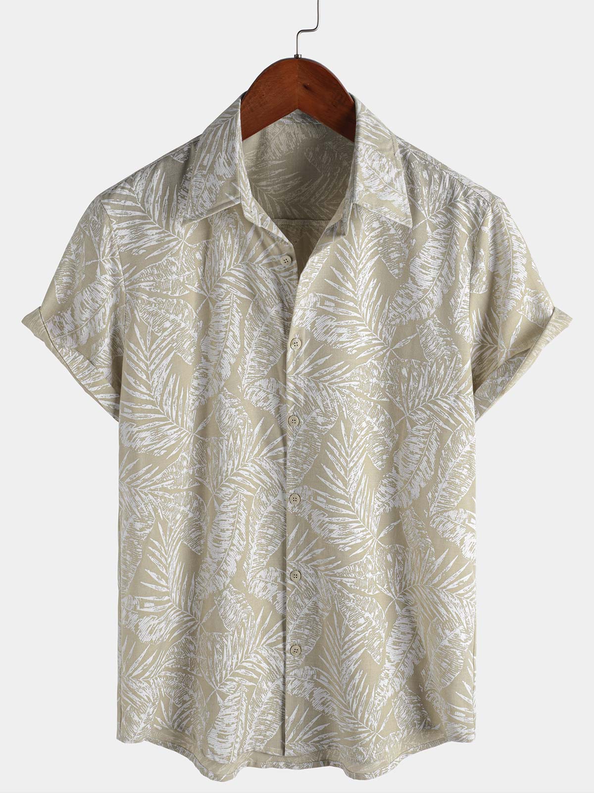 Chemise hawaïenne beige à manches courtes et boutons pour homme