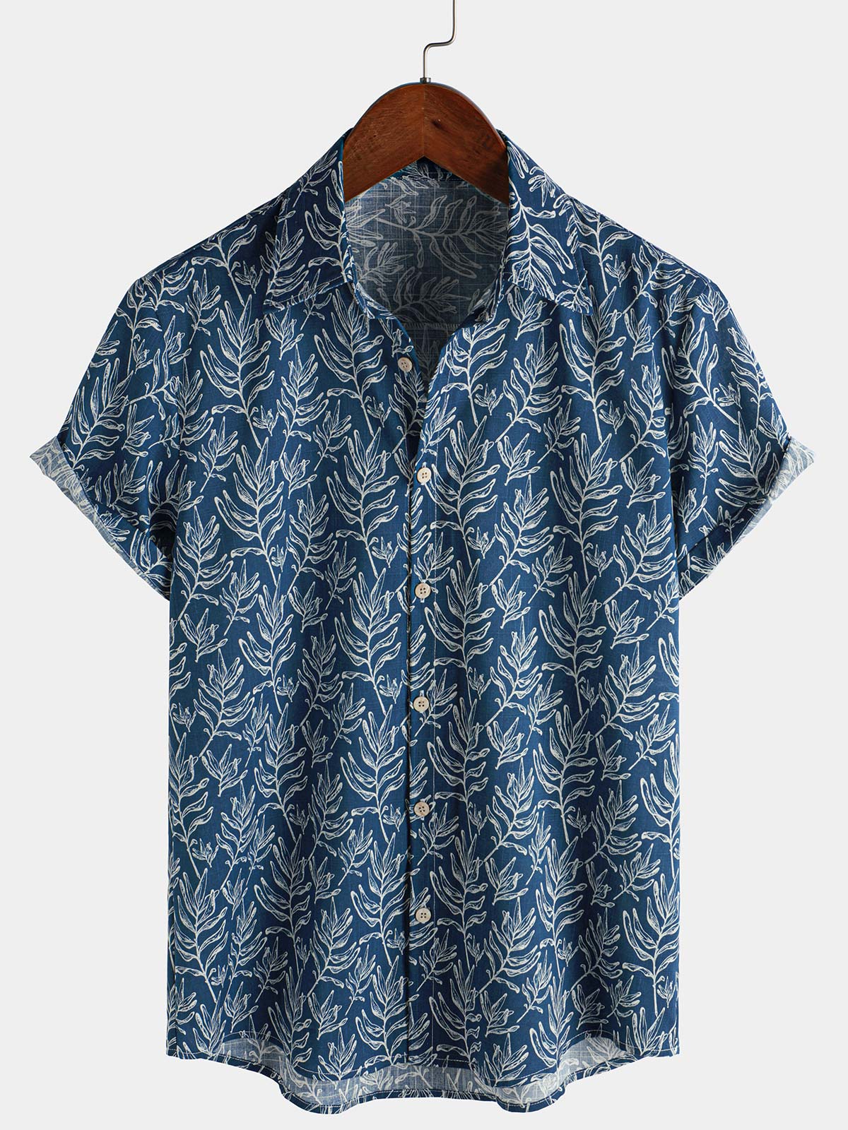 Chemise d'été boutonnée à manches courtes bleu marine tropical pour homme