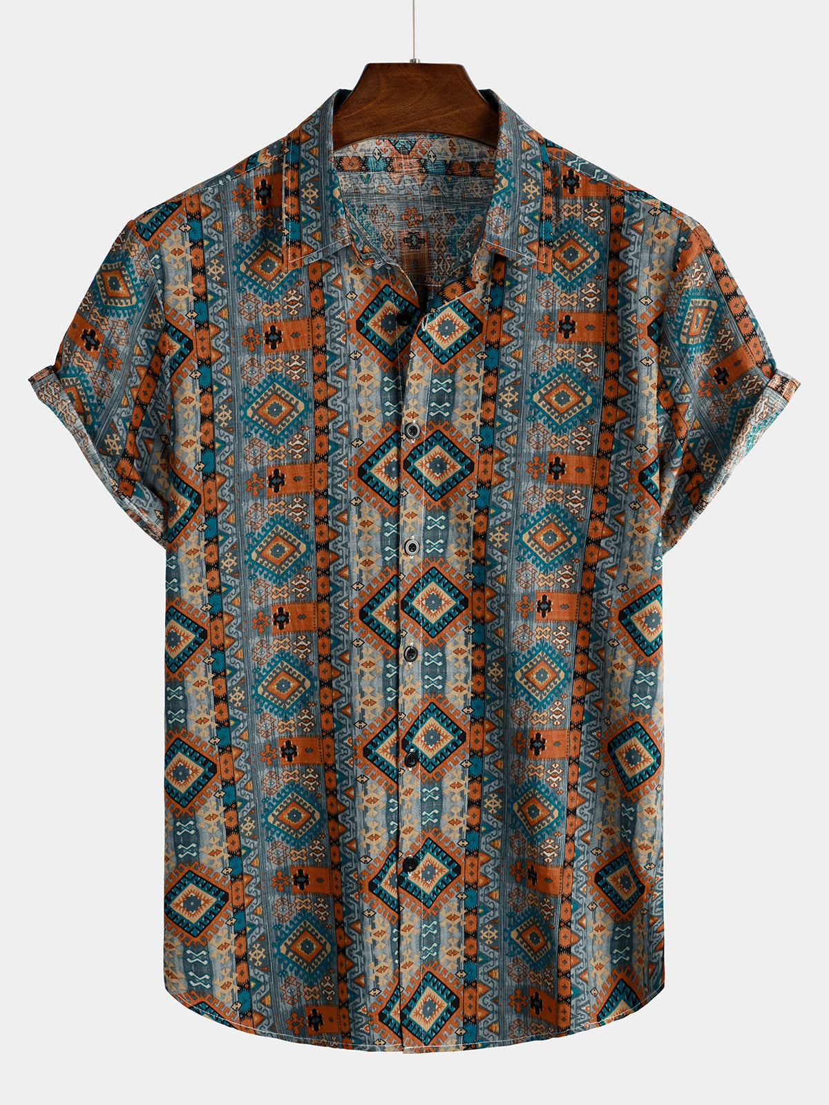 Chemise Homme Rétro Années 70 Patchwork Vintage Manches Courtes Boutonnée