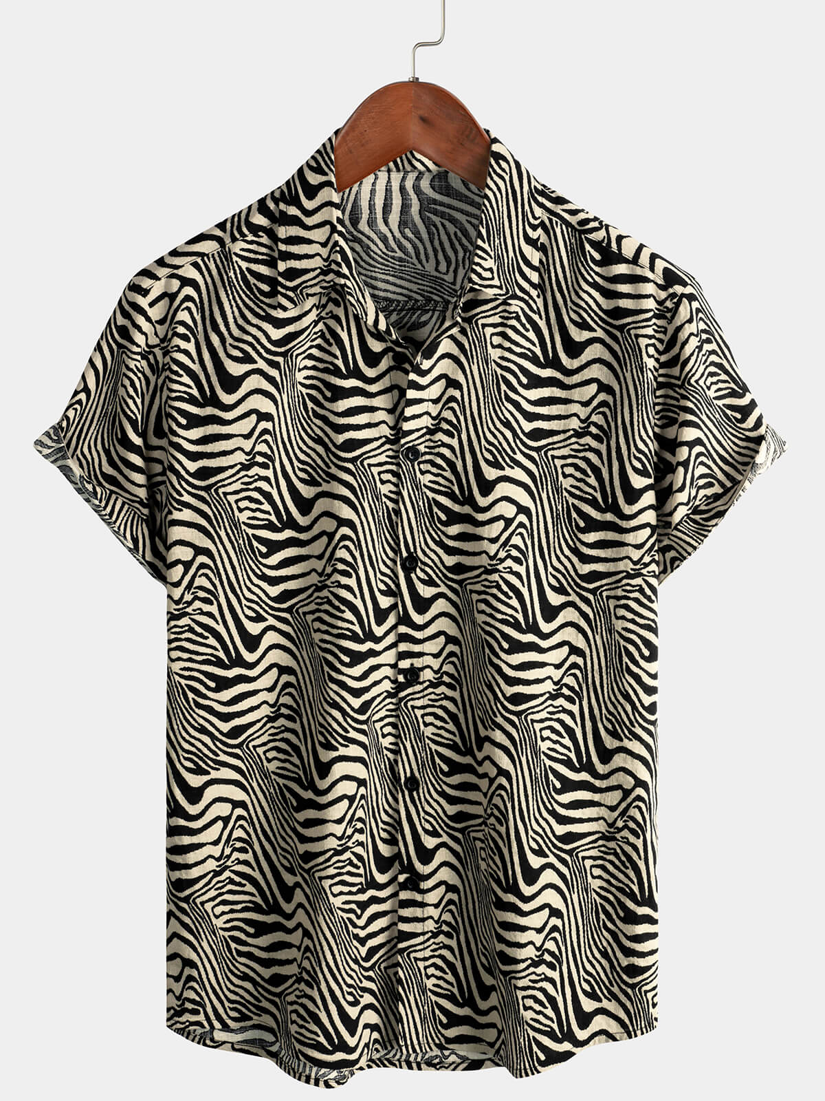 Chemise boutonnée à manches courtes à imprimé tigre d'été vintage pour hommes