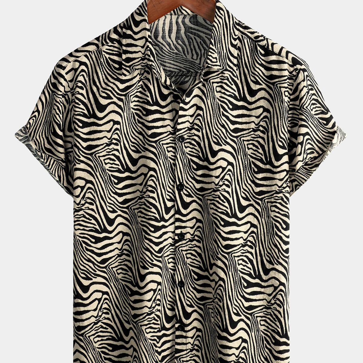 Chemise boutonnée à manches courtes à imprimé tigre d'été vintage pour hommes