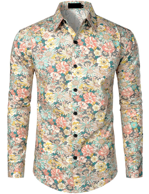 Lot de 2 |Chemise habillée à manches longues boutonnée en coton floral respirant pour hommes
