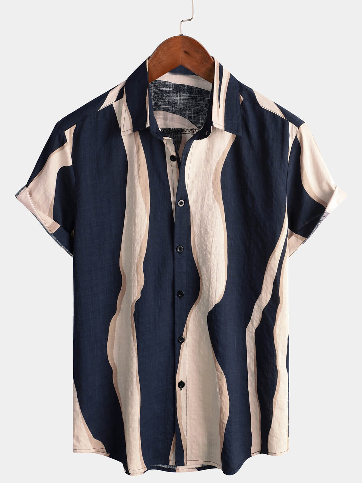 Chemise à manches courtes boutonnée bleu marine à rayures décontractées pour hommes