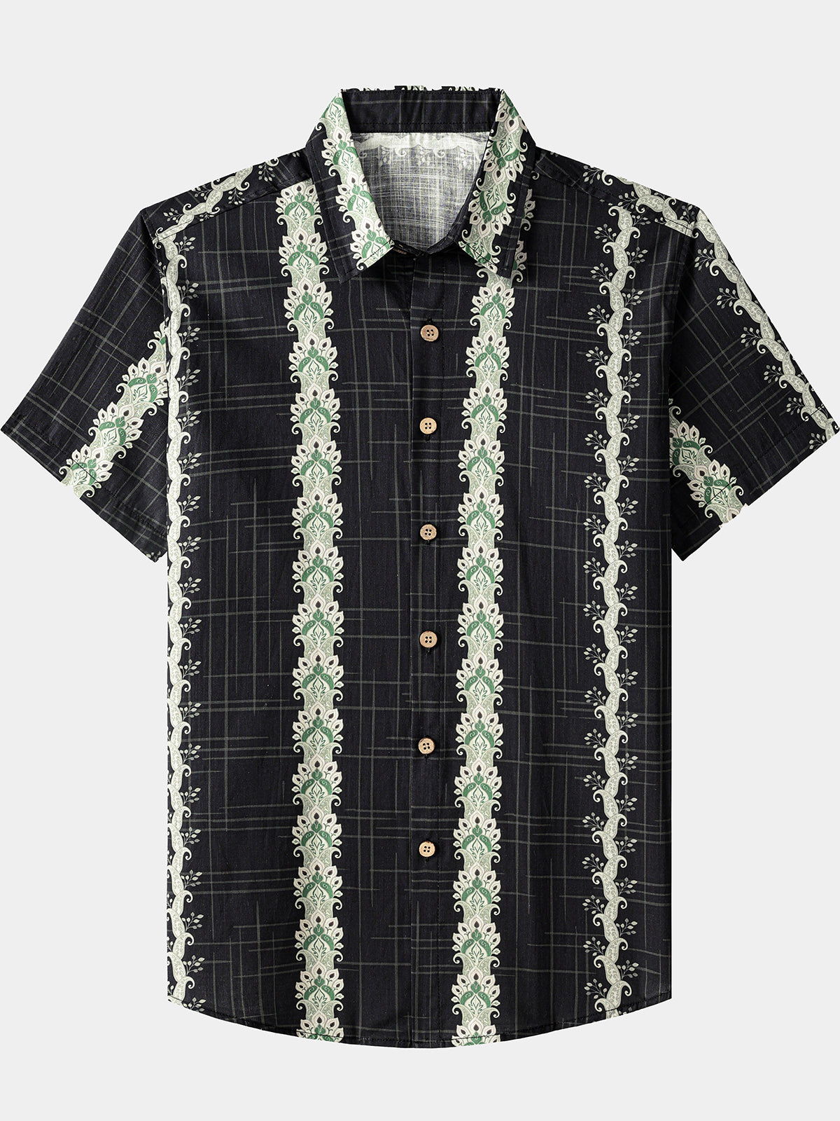 Chemise Vintage Homme Style Hawaïen Motif Botanique Rayé Coton
