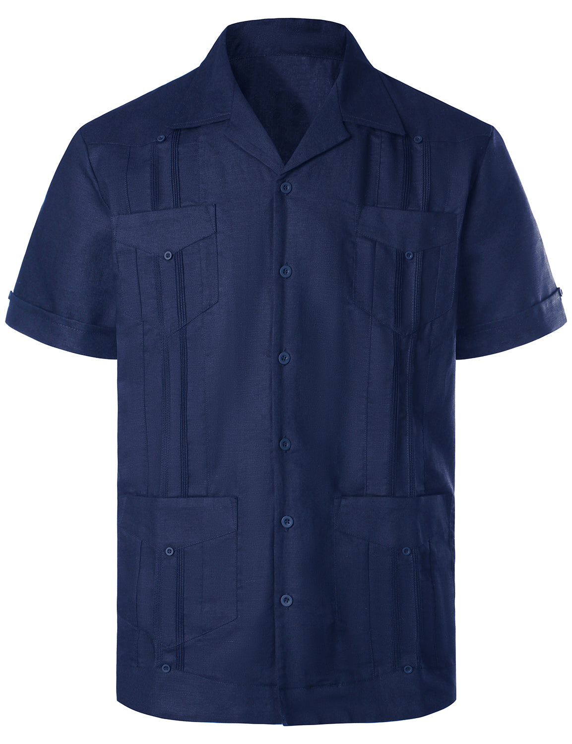Chemise d'été décontractée à manches courtes en lin cubain Guayabera pour hommes