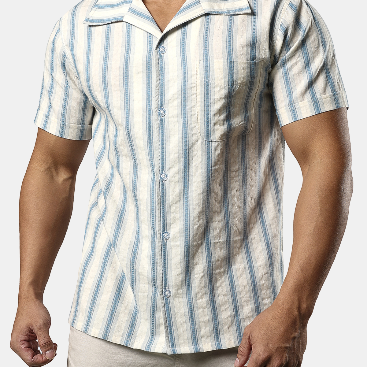 Chemise de plage de vacances décontractée à manches courtes rayée cubaine Guayabera pour hommes