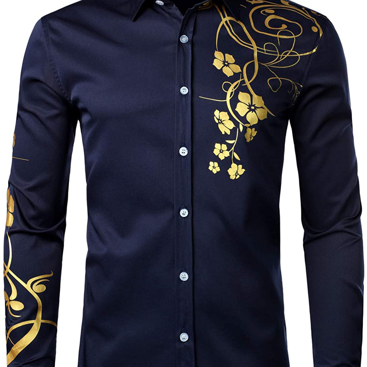 Chemise boutonnée décontractée à manches longues et à fleurs pour hommes
