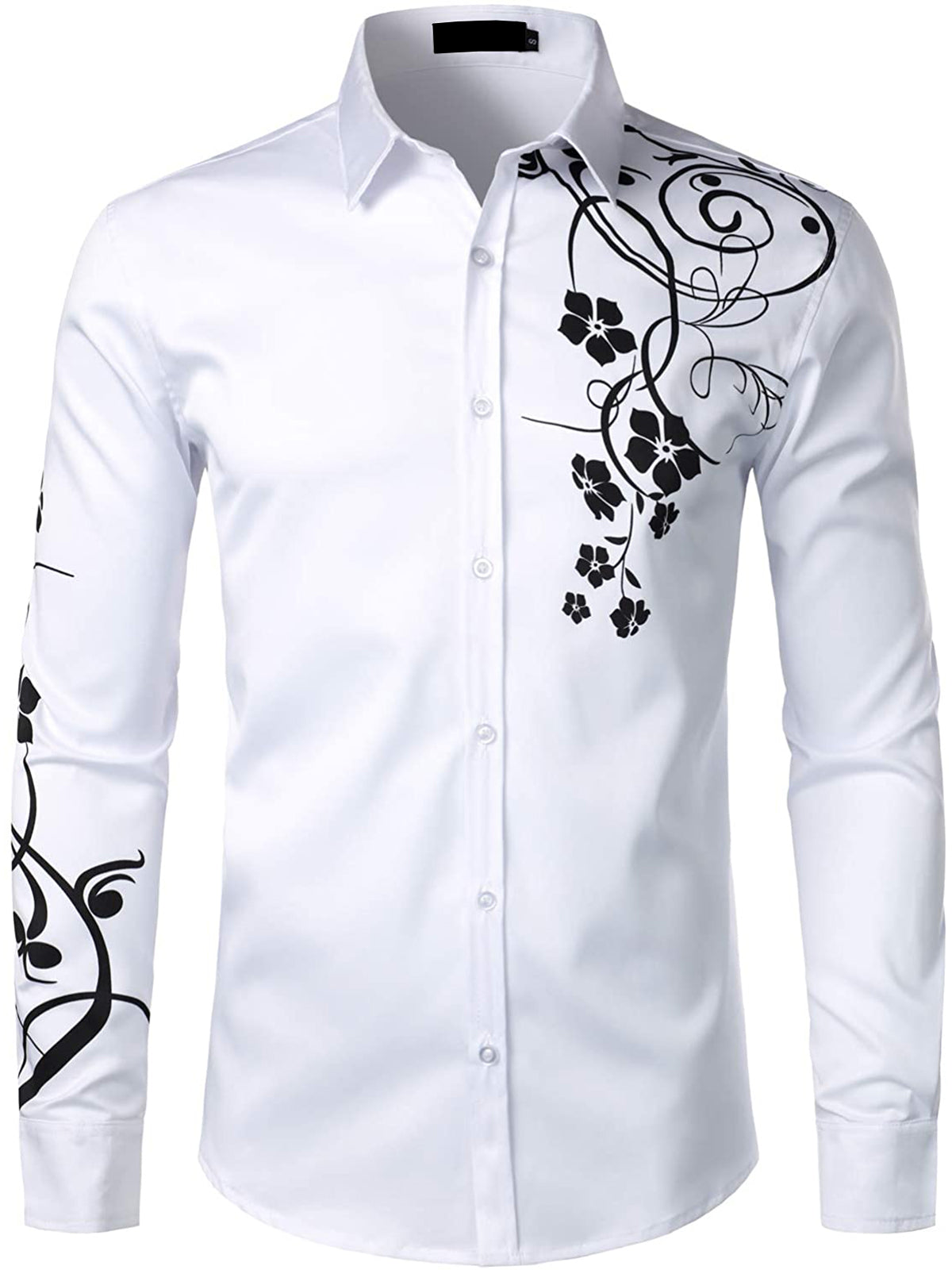 Chemise boutonnée décontractée à manches longues et à fleurs pour hommes