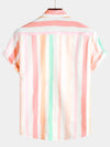 Chemise d'été à manches courtes pour hommes, rose et blanche, à rayures verticales, boutonnée, arc-en-ciel