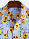 Chemise à manches courtes de vacances d'été hawaïenne à fleurs de tournesol à rayures pour hommes