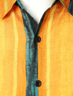 Chemise à manches courtes en coton à rayures verticales jaune rétro des années 70 pour hommes