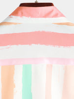 Chemise d'été à manches courtes pour hommes, rose et blanche, à rayures verticales, boutonnée, arc-en-ciel