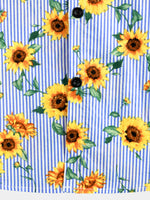 Chemise à manches courtes de vacances d'été hawaïenne à fleurs de tournesol à rayures pour hommes