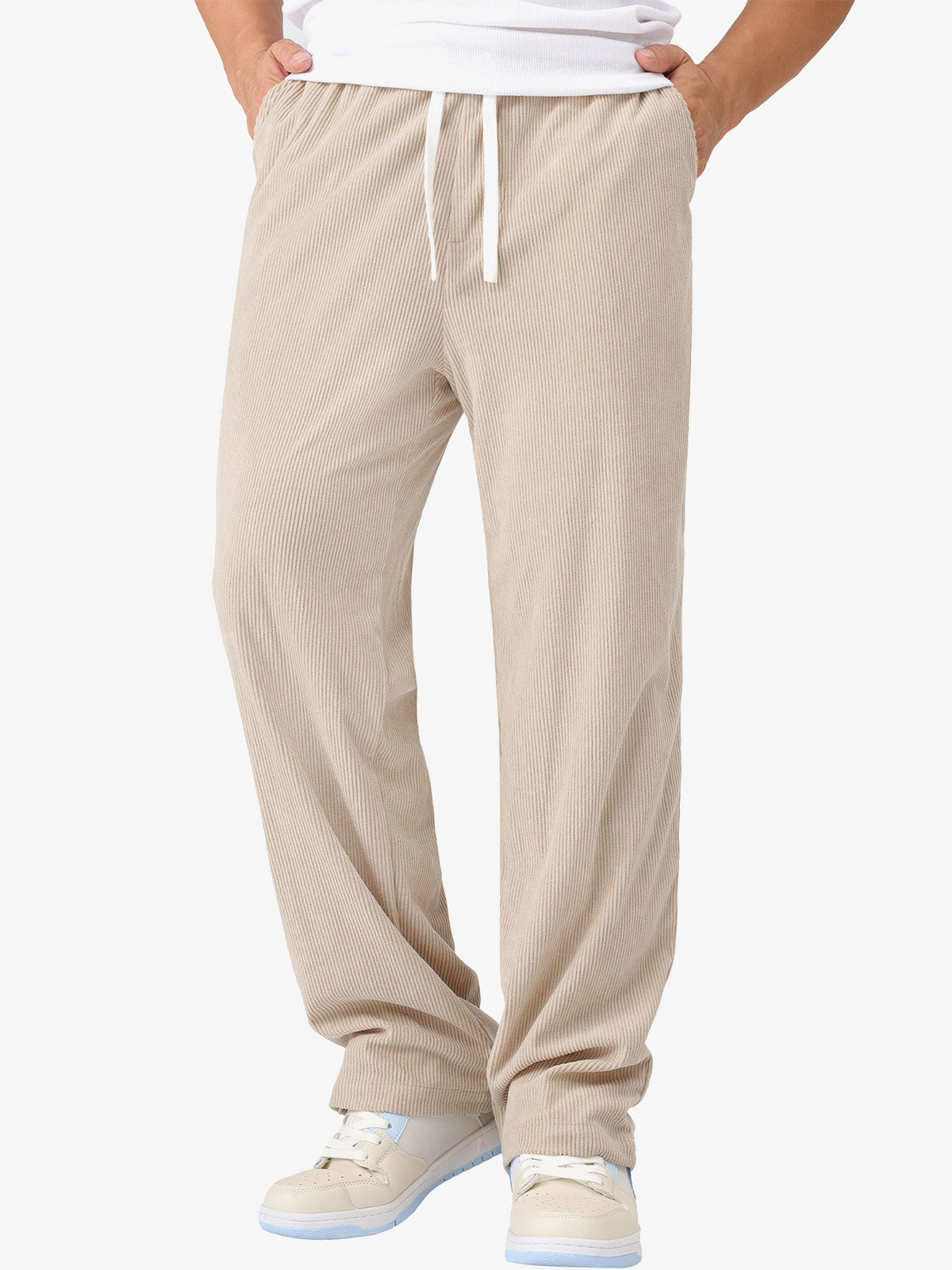 Pantalon décontracté en velours côtelé avec cordon de serrage et taille élastique pour homme