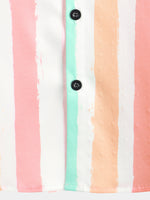 Chemise d'été à manches courtes pour hommes, rose et blanche, à rayures verticales, boutonnée, arc-en-ciel