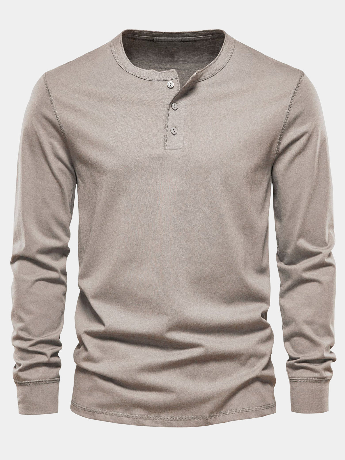 Henley Coton Manches Longues Khaki Homme