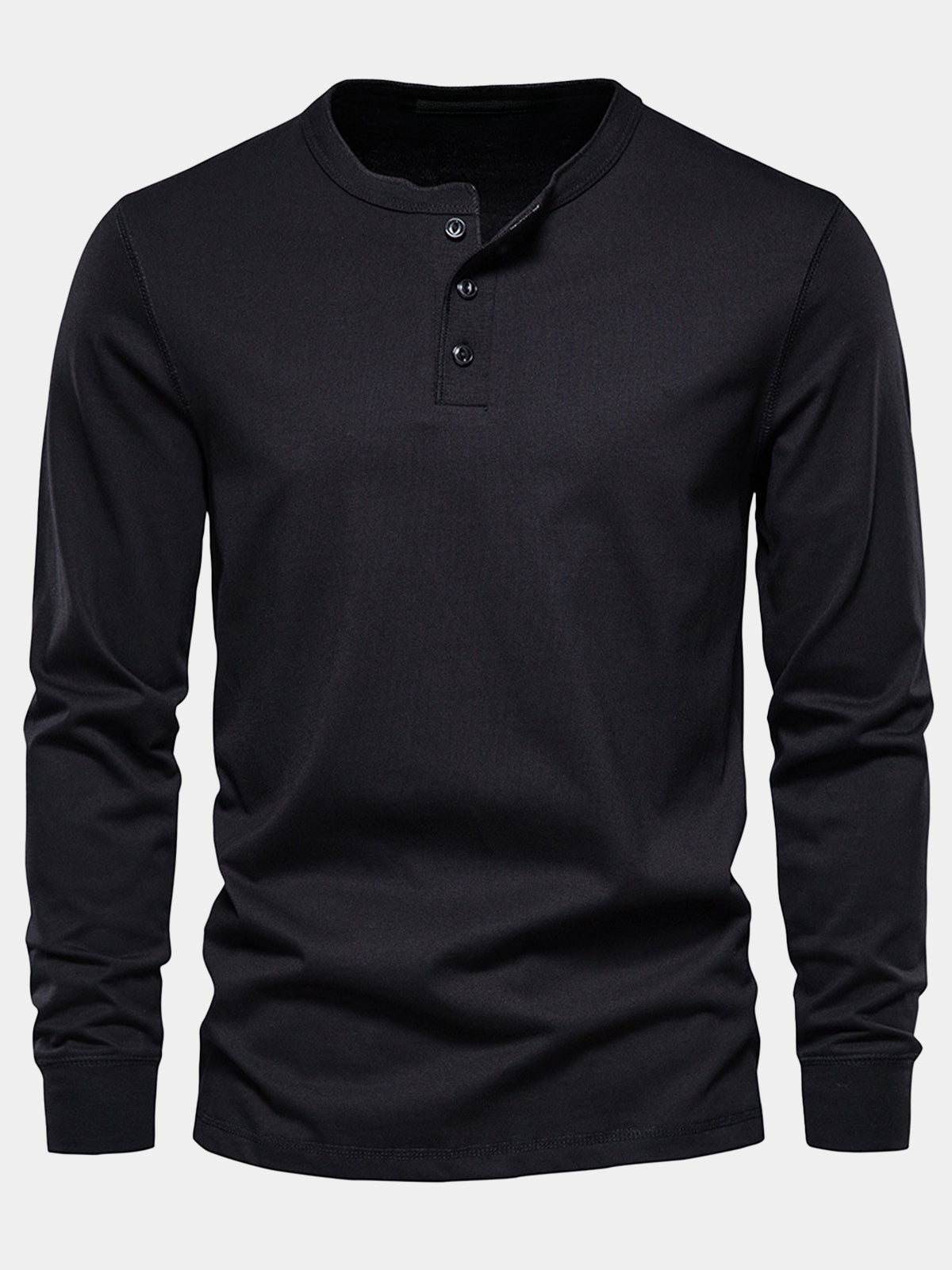Henley Coton Manches Longues Noir Homme