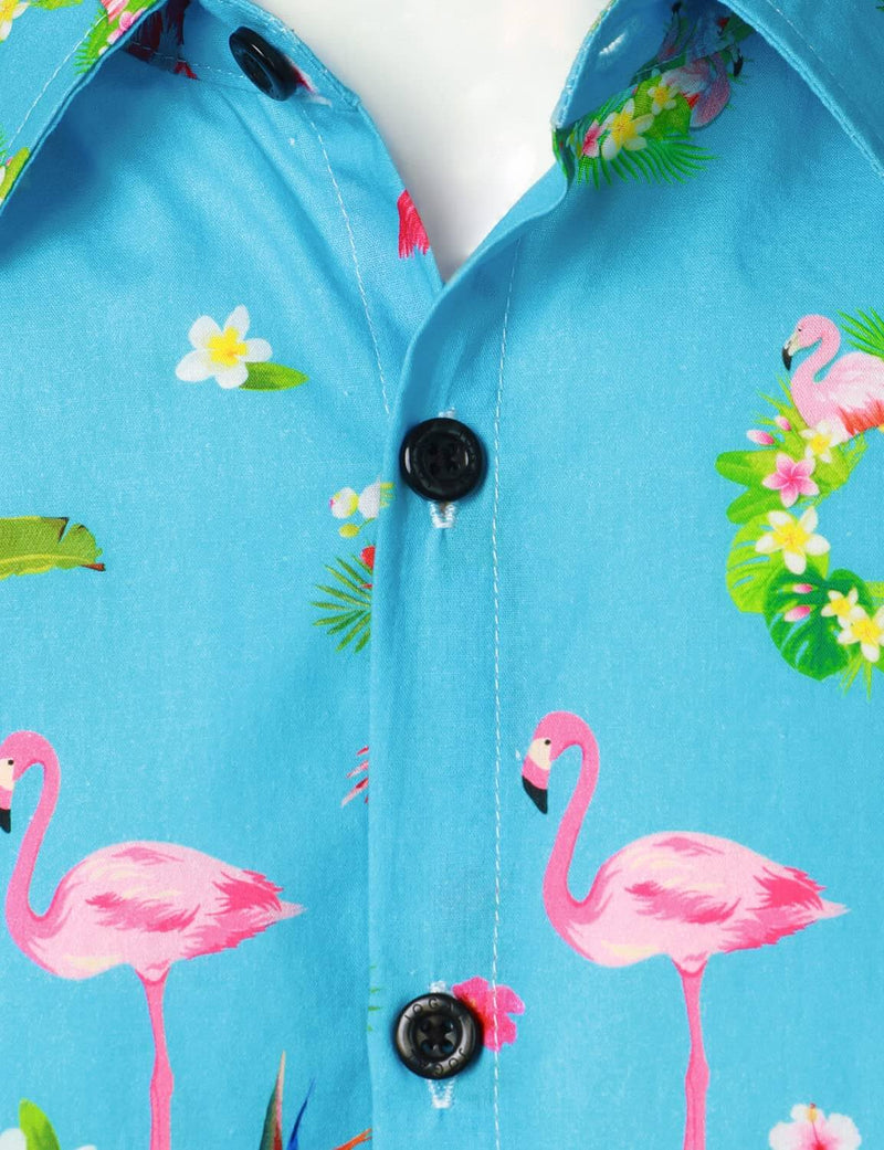 Chemise hawaïenne à manches courtes en coton Flamingo Tropical Island pour hommes