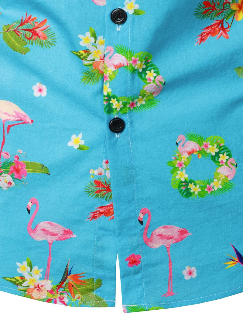 Chemise hawaïenne à manches courtes en coton Flamingo Tropical Island pour hommes