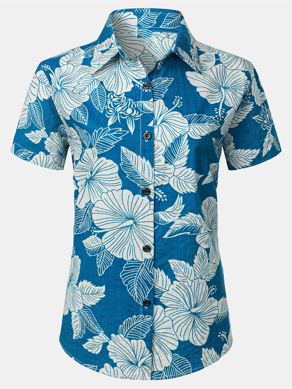 Chemisier à imprimé floral bleu pour femme, chemise hawaïenne en coton à manches courtes pour la plage, l'été, Aloha