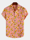 Chemise à manches courtes de vacances d'été hawaïenne à fleurs de tournesol à rayures pour hommes