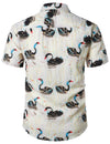Chemise hawaïenne décontractée à manches courtes pour hommes en coton noir à imprimé cygne