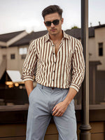 Chemise décontractée à manches longues et boutonnée à rayures pour hommes