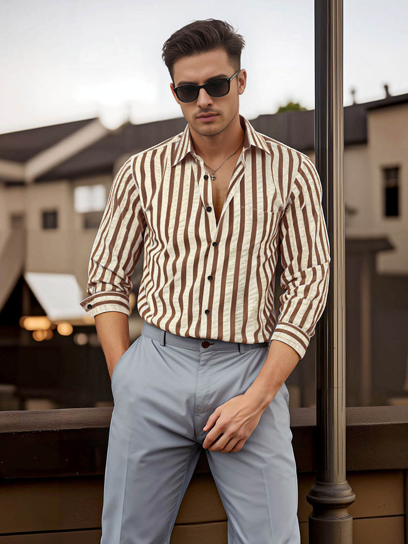 Chemise décontractée à manches longues et boutonnée à rayures pour hommes