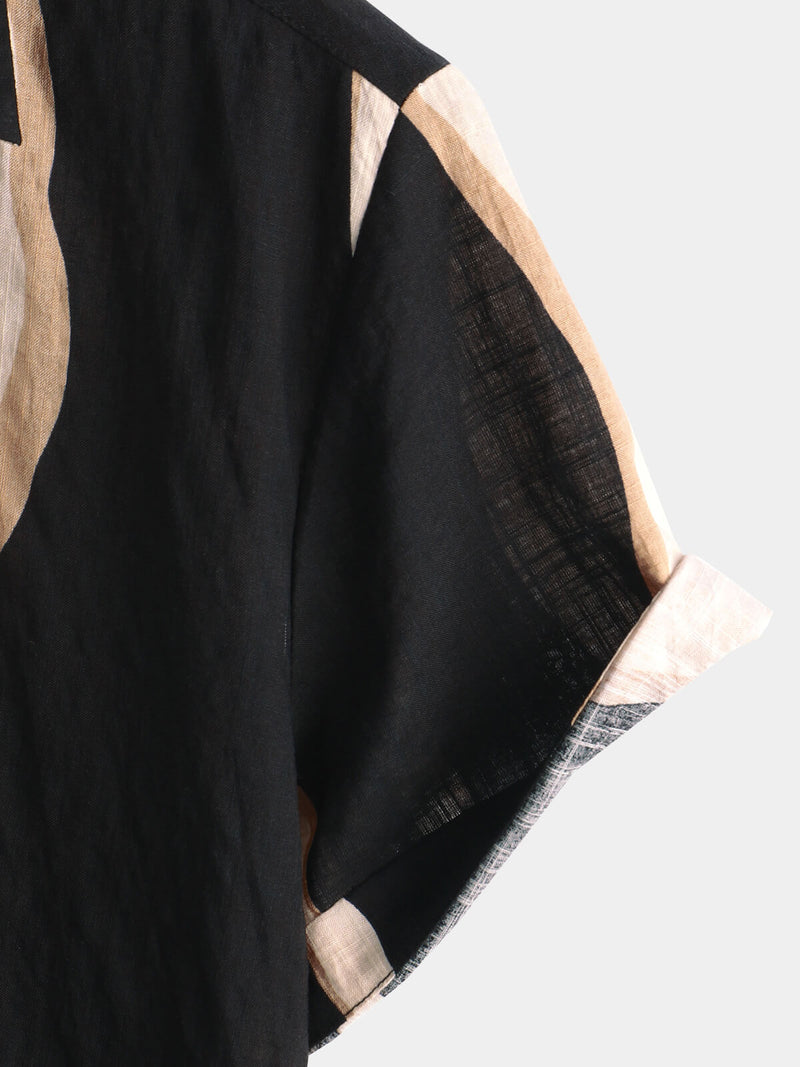 Chemise à manches courtes boutonnée noire décontractée à rayures pour hommes