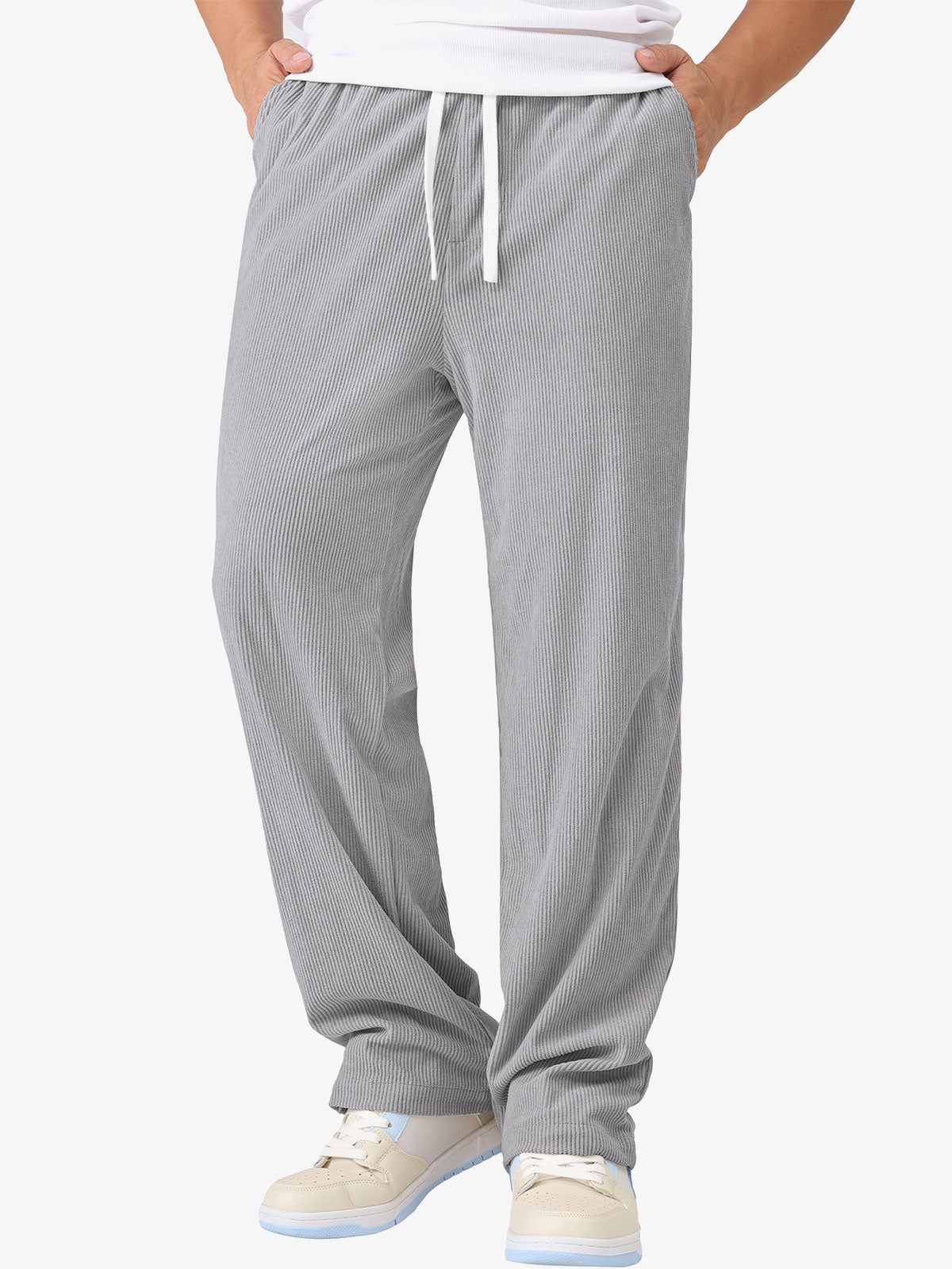 Pantalon décontracté en velours côtelé pour homme, chaud et élastique, avec cordon de serrage