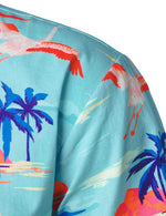 Chemise d'été à manches courtes en coton hawaïen bleu imprimé flamant rose à fleurs tropicales pour hommes