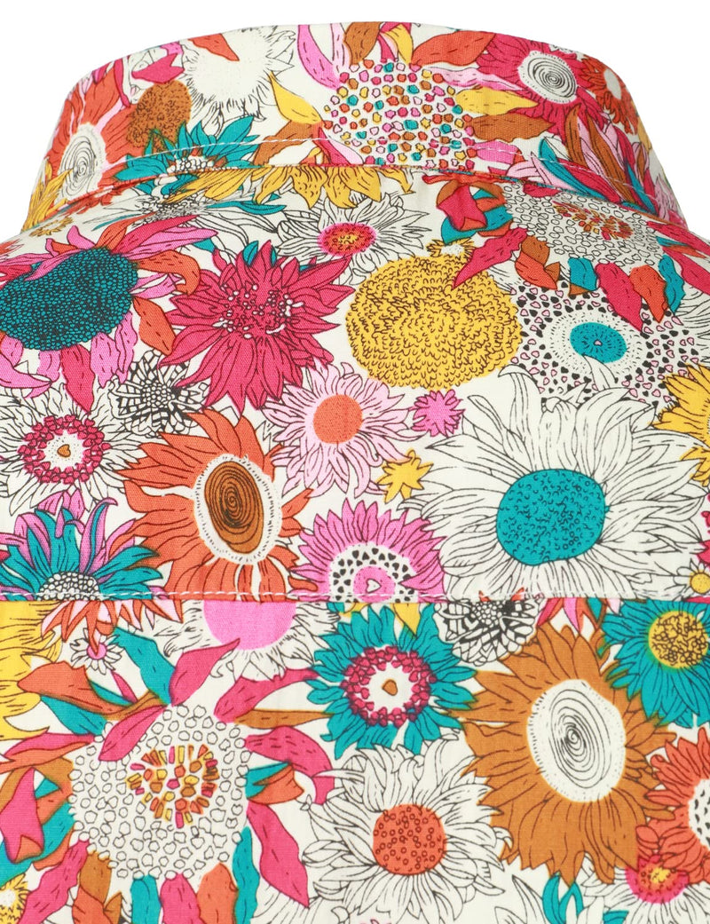 Chemise habillée vintage à manches longues en coton floral boutonné des années 70 pour hommes