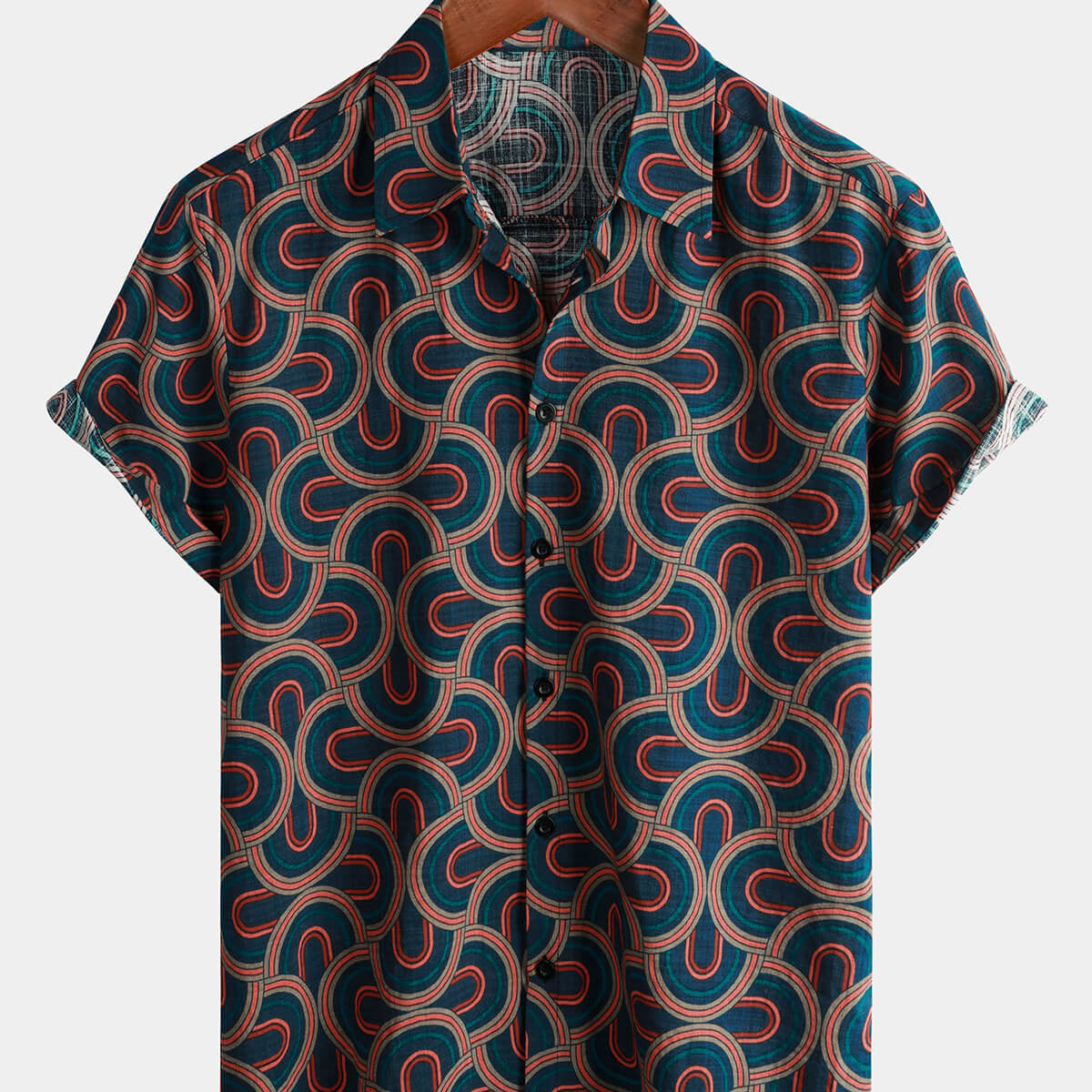 Chemise à manches courtes d'été boutonnée en à imprimé géométrique pour hommes