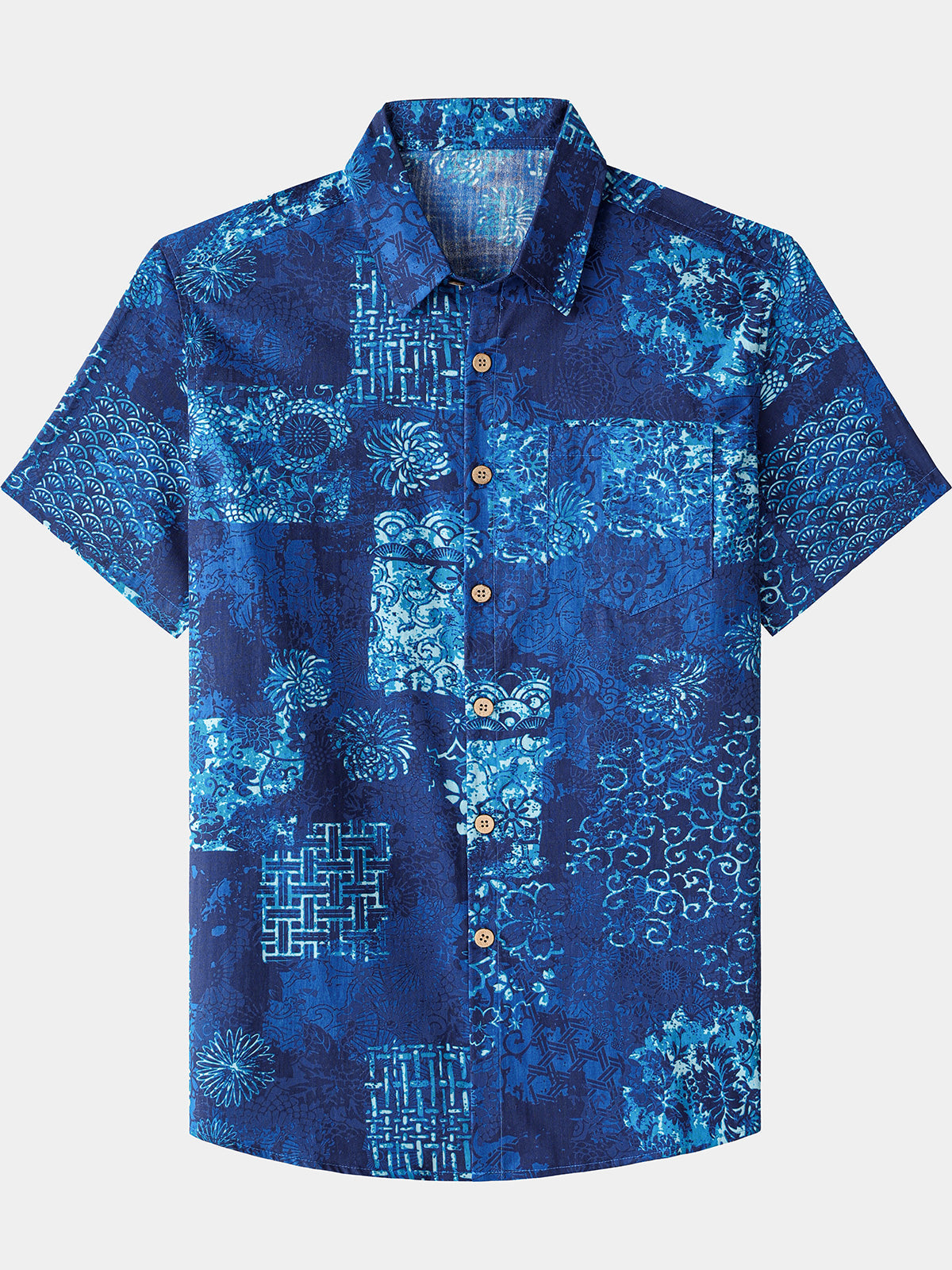 Chemise Homme Motif Patchwork Bleu Plage