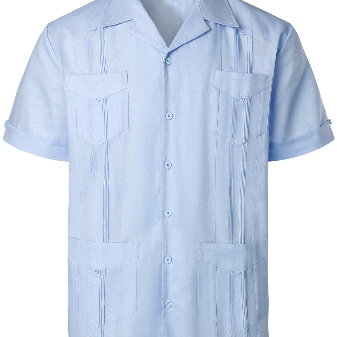 Chemise d'été décontractée à manches courtes en lin cubain Guayabera pour hommes