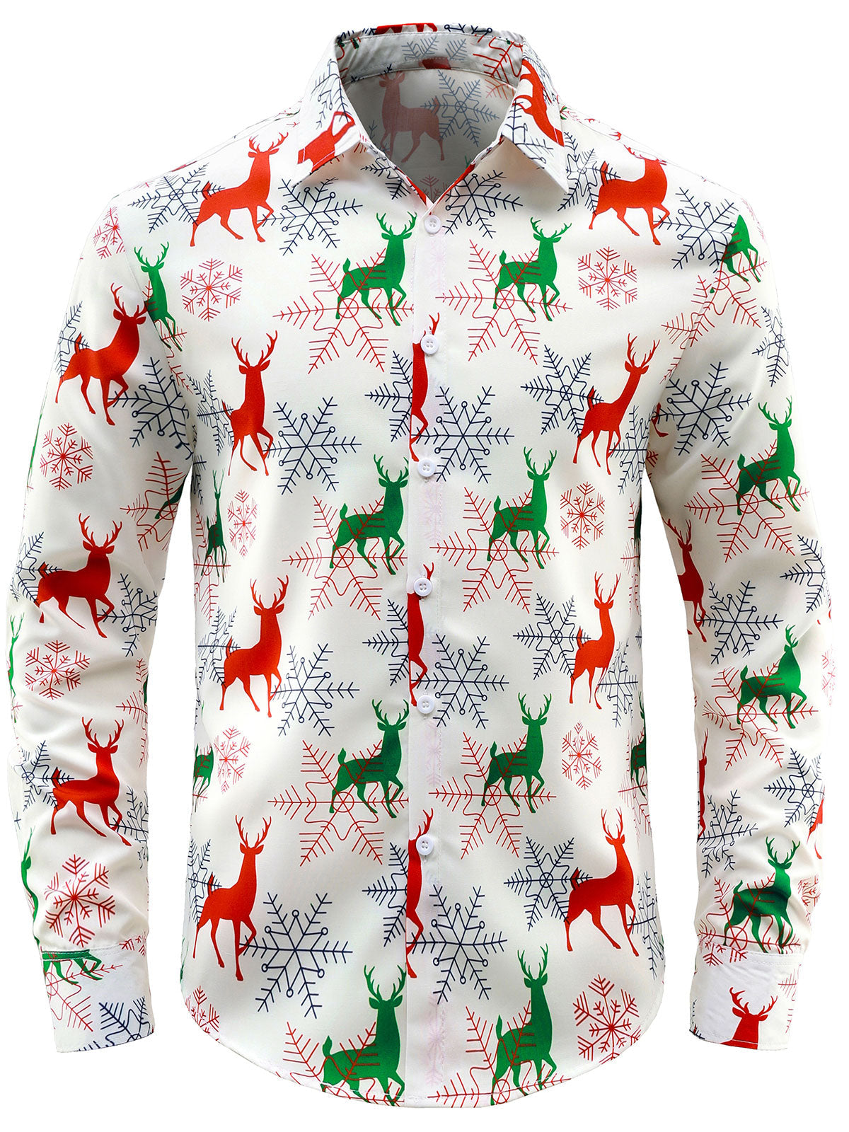 Chemise boutonnée à manches longues pour homme avec motif de Noël et d'élan