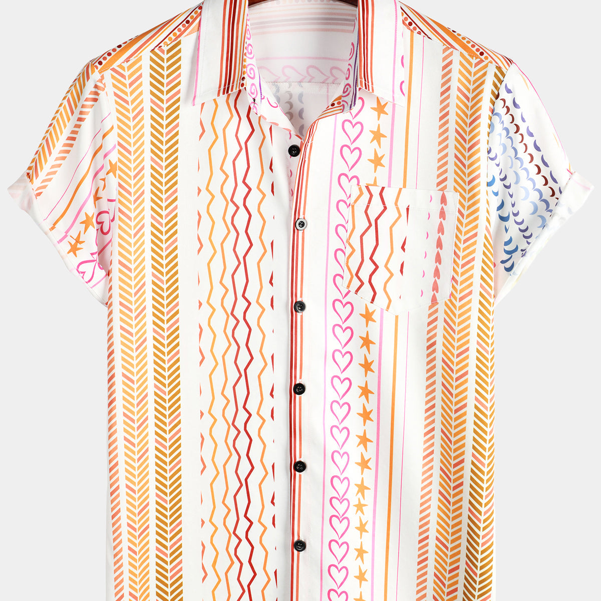 Chemise d'été à manches courtes pour hommes, décontractée, imprimée à rayures, poche rétro boutonnée