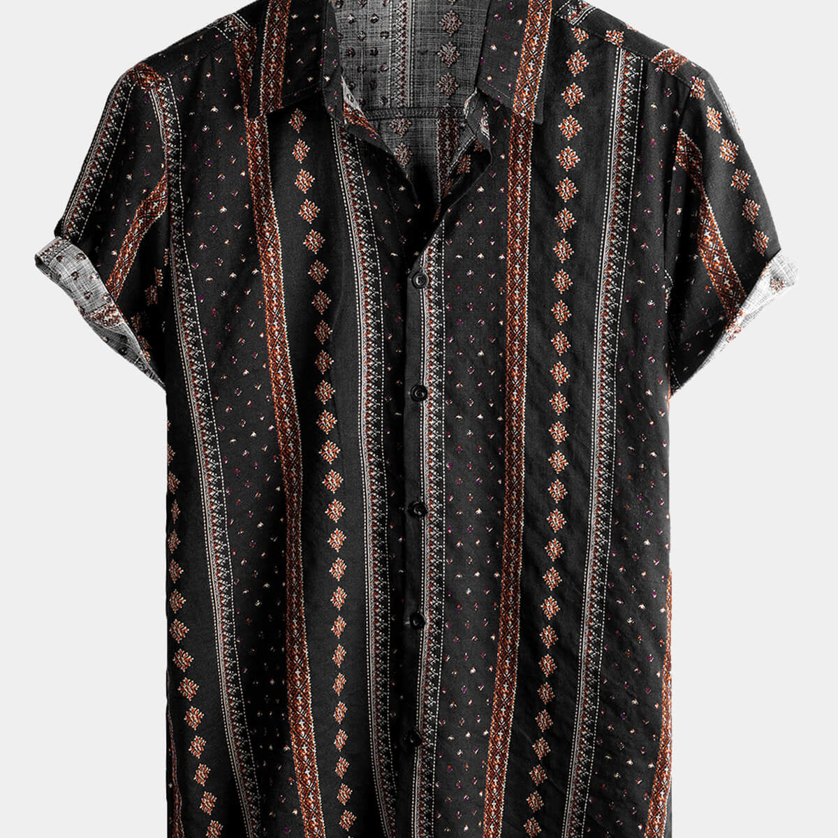 Chemise western à manches courtes vintage des années 70 à imprimé rayé noir rétro pour homme