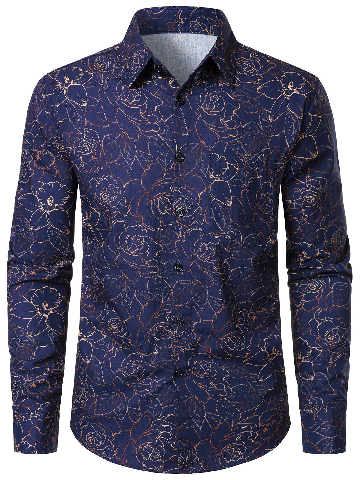 Chemise décontractée bleue à manches longues et imprimé floral pour homme