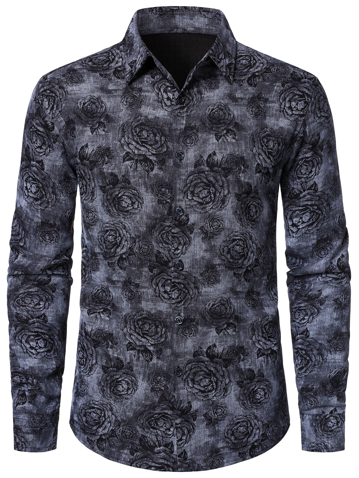Chemise décontractée à manches longues et imprimé floral rose pour homme